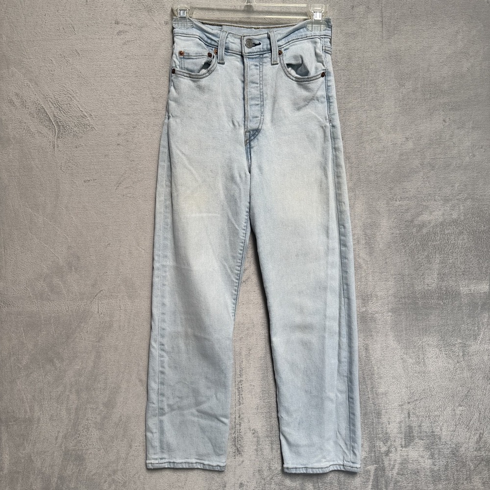 Levis Ribcage Straight Ankle Jeans Womens 24 Blue Light Wash High Rise Denim